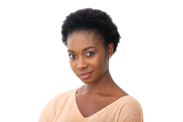 close up portrait beautiful young african american woman staring